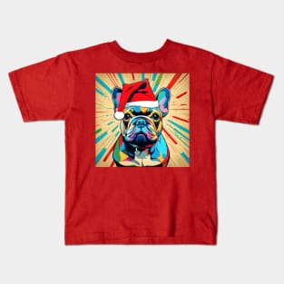 Frenchie Wearing A Santa Hat Funny Puppy Kids T-Shirt